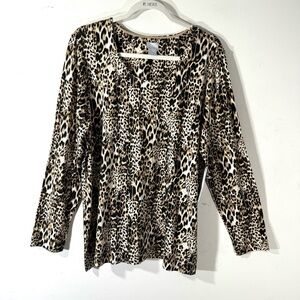 Chico’s Touch of Cool Long Sleeve Leopard Print Top 2/$35